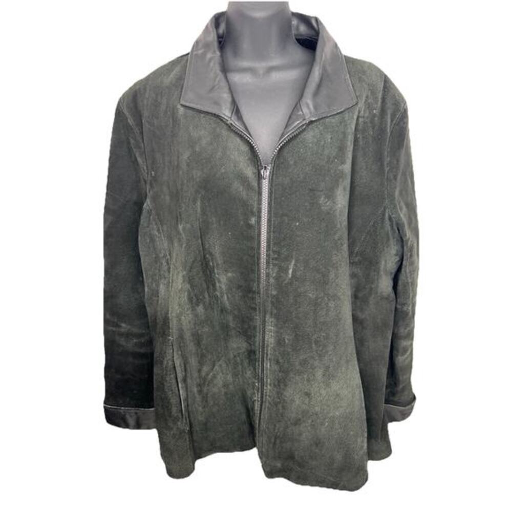 Reed Black Suede Leather Full Zipper Lined Jacket Women's Size 2x